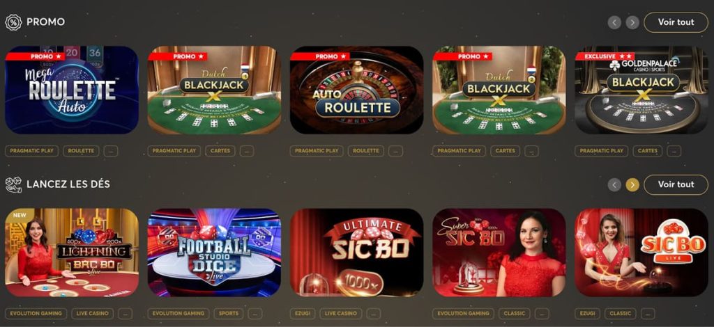 Golden Palace Casino jeux live